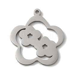 201 Stainless Steel Pendants, Laser Cut, Stainless Steel Color, Flower Charm, 15x14x1mm, Hole: 0.8mm