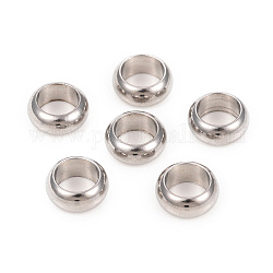 201 Stainless Steel Spacer Beads, Large Hole Beads, Flat Round, Stainless Steel Color, 9x4mm, Hole: 6mm