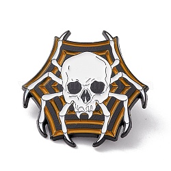 Spider Skull Enamel Pin, Halloween Alloy Badge for Backpack Clothes, Electrophoresis Black, Camel, 29x30x1.5mm, Pin: 1mm