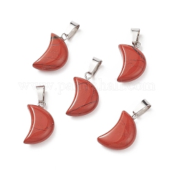Pendentifs de jaspe rouge naturel, avec les accessoires en laiton de tonalité de platine, 21~24x12~14x5~6mm, Trou: 2x7mm