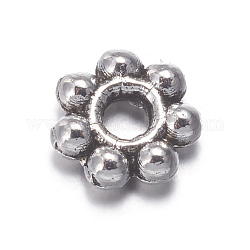 Tibetische Stil Perlen, cadmiumfrei und bleifrei, Blume, Antik Silber Farbe, 4x1 mm, Bohrung: 1 mm