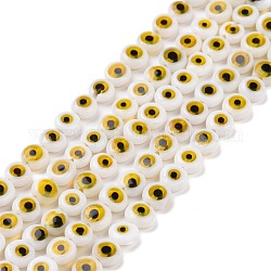 Manuell Murano Glas Perlen, flach rund mit bösen Blick, Transparent, 4.5x2.5 mm, Bohrung: 0.6 mm, ca. 90~100 Stk. / Strang, 15.35''~15.75'' (39~40 cm)