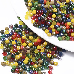 Perles en verre, mixedstyle, ronde, couleur mixte, 4x3mm, Trou: 1mm, environ 4500 pcs / sachet 