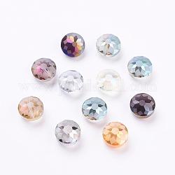 Perles en verre electroplate, arc-en-ciel plaqué, facette, plat rond, couleur mixte, 14x9mm, Trou: 1mm