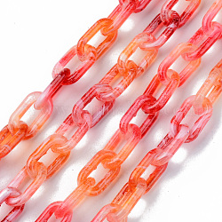Двухцветные прозрачные акриловые кабельные цепи ручной работы, окрашенные распылением, овальные, для кошелька ремень сумка цепочка, коралл, ссылка: 14x8x2.5 mm