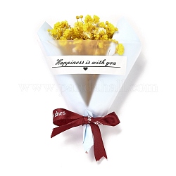 Mini bouquet de fleurs séchées thème saint valentin, avec ruban, pour les décorations d'emballage de boîte-cadeau, jaune, 110x81x27mm