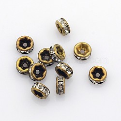Perles séparateurs en laiton avec strass, grade AAA, bride droite, sans nickel, métal couleur bronze antique, rondelle, cristal, 6x3mm, Trou: 1mm