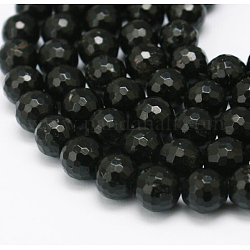 Granos de turmalina natural hebras, facetados, redondo, negro, 12mm, agujero: 2 mm
