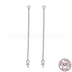 925 filo per l'orecchio in argento sterling placcato rodio alla moda, per mezzo forato perle, platino, 44x3mm, Foro: 2 mm, ago :0.7mm