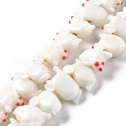 Perles vernissées manuelles, cahoteuse, lapin, blanc, 18~22x8~9x11~14mm, Trou: 1.8~2mm, Environ 30 pcs/chapelet, 13.39 pouce (34 cm)