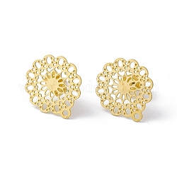 304 Stainless Steel Stud Earrings Finding, Hollow Flower, with Horizontal Loop, Golden, 16x14mm, Hole: 1.2mm, Pin: 0.85mm