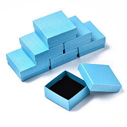 Karton Schmuckschatullen, Für Ring, Ohrring, Halskette, mit Schwamm im Inneren, Viereck, Licht Himmel blau, 7.4x7.4x3.2 cm