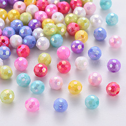 Opake Legierung Perlen, facettiert, gefärbt, AB Farbe, Runde, Mischfarbe, 6x5.5 mm, Bohrung: 1.4 mm, ca. 4160 Stk. / 500 g