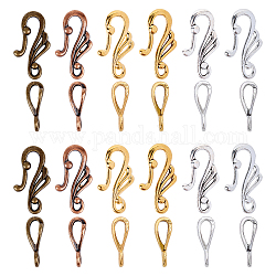 CHGCRAFT 120sets 6 Styles Mixed Color Tibetan Style Alloy S Hook Clasps Hook and Eye Clasps for Bracelet Necklace Jewelry Making
