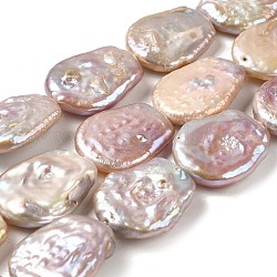 Fili di perle di keshi di perle barocche naturali, perla d'acqua dolce coltivata, ovale, marrone rosato, 21~23.5x17~18x5.5~7mm, Foro: 0.7 mm, circa 18pcs/filo, 15.55~16.02'' (39.5~40.7 cm)