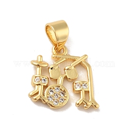 Brass Micro Pave Cubic Zirconia Pendants, Cadmium Free & Lead Free, Long-Lasting Plated, Drum, Clear, Real 18K Gold Plated, 13x14x2mm, Hole: 3.5x4mm