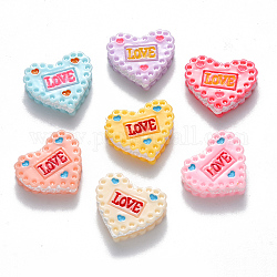 Cabochons décodés en résine, pour la Saint Valentin, biscuit en forme de coeur, avec le mot amour, couleur mixte, 16x19x5~6mm