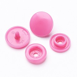 Fermetures à pression en résine, boutons imperméables, plat rond, rose chaud, 12x6.5mm, pin: 2 mm