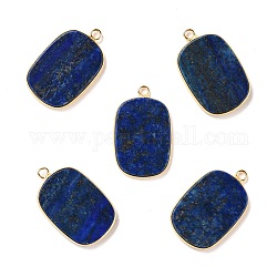 Lapis lazuli naturale ciondoli, con i risultati in ottone dorato, rettangolo, 27~28x17x3~3.5mm, Foro: 2 mm