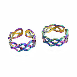 Polsini larghi e cavi, colore arcobaleno 304 anelli aperti da donna in acciaio inossidabile, misura degli stati uniti 8 1/4 (18.3mm)