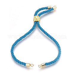 Fabrication de bracelet en corde de coton, avec les accessoires en laiton, plat et circulaire avec arbre de vie, véritable 18k plaqué or, bleu profond du ciel, 8-5/8 pouce (22 cm), Trou: 2mm