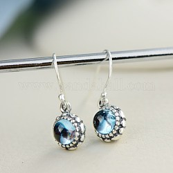 925 Sterling Silber Ohrringe, mit natürlichem Topas-Kristall, Runde, Deep-Sky-blau, Silber
