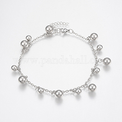 Bracelets de cheville en 304 acier inoxydable, ronde, couleur inoxydable, 9~9-1/2 pouce (23~24 cm)