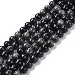 Brins de perles d'obsidienne argent naturel, ronde, 8.5mm, Trou: 1.2mm, Environ 47 pcs/chapelet, 15.35 pouce (39 cm)