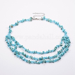 Synthetic Turquoise and Glass Seed Beads Tiered Necklaces, Layered Necklaces, with Brass Findings, 18.8 inch(48cm)