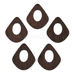 Pendentifs en bois de wengé naturel, non teint, breloques en forme de larme creuse, brun coco, 49x41x3.5mm, Trou: 2mm