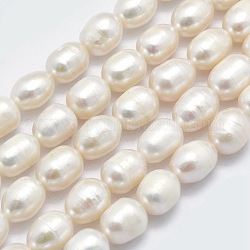 Fili di perle di perle d'acqua dolce coltivate naturali, ovale, bianco floreale, 8~9x7~8mm, Foro: 0.8 mm, Foro: 0.8 mm, circa su 34 pc / strand, 13.78 pollice (35 cm)