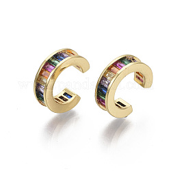 Brass Micro Pave Cubic Zirconia Cuff Earrings, Ring, Colorful, Real 18K Gold Plated, Nickel Free, 4x9mm