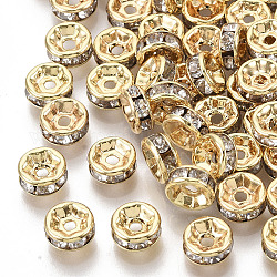 Messing Zirkonia Perlen, Flachrund, Transparent, Nickelfrei, echtes 18k vergoldet, 6x3 mm, Bohrung: 1.2 mm