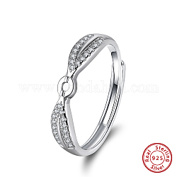 925 anello da dito regolabile in argento sterling placcato con micro pavè di zirconi cubici, chiaro, Vero platino placcato, diametro interno: 18mm