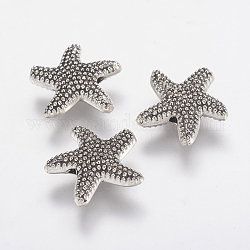 Tibetan Style Alloy Beads, Cadmium Free & Lead Free, Starfish/Sea Stars, Antique Silver, 13.5x13.5x4mm, Hole: 1mm