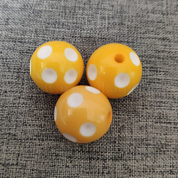 Perles de résine opaques, ronde, avec motif à pois, jaune, 16mm, Trou: 1.5mm, 200 pcs /sachet 