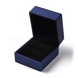 Rechteckige ringförmige Aufbewahrungsboxen aus Kunststoff, Geschenketui für Schmuckringe mit Samtinnenseite und LED-Licht, Blau, 5.9x6.4x5 cm