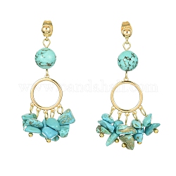 Golden Brass Ring Chandelier Earrings, Synthetic Turquoise Chips Drop Earrings, 46~48mm
