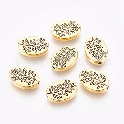 Perles en alliage de style tibétain, ovale avec des feuilles, sans cadmium et sans plomb, Or antique, 14x10x3mm, trou: 1.5 mm.
