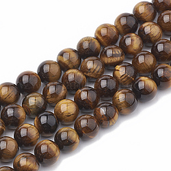 Natürlichen Tigerauge Perlen Stränge, Klasse ab +, Runde, 10 mm, Bohrung: 1 mm, ca. 37~38 Stk. / Strang, 14.96~15.35 Zoll (38~39 cm)