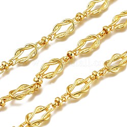 Alloy & Iron Knot Link Chain,  Long-Lasting Plated, Unwelded, Cadmium Free & Lead Free, with Spool, Golden, Link: 24.5x10x3mm and 10x5.5mm, about 32.8 Feet(10m)/roll