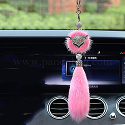 Künstlicher Fuchspelz und Strass-Fuchs-Anhänger-Dekoration, für Auto-Rückspiegel-Hängedekoration, Perle rosa, 370 mm