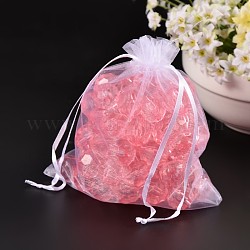 Organza Bags, with Ribbons, Rectangle, White, Size: about 14cm wide, 17cm long