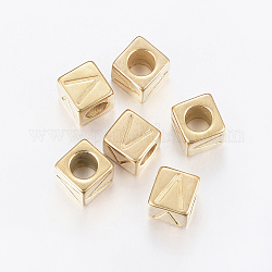 Perles européennes de lettre avec gros trou en 304 acier inoxydable, trou horizontal, cube avec letter.v, or, 8x8x8mm, Trou: 5mm