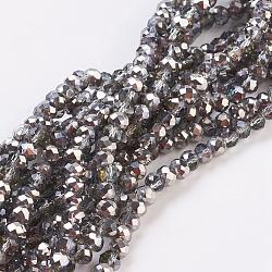 Electroplate Glass Faceted Rondelle Beads Strands, Half Plated, Light Grey, 4x3mm, Hole: 1mm, about 140pcs/strand, 16.5 inch