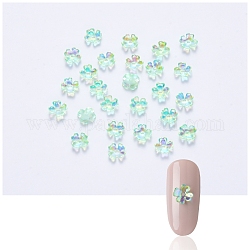 Flower Resin Cabochons Nail Art Decoration, AB Color Plated, for DIY Nail Art Design Accessory, Lime Green, 7x7x2mm, Hole: 1mm, 100pcs/bag