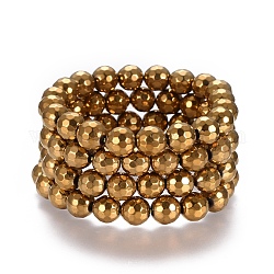 Non-magnétiques perles synthétiques d'hématite étirer bracelets, facette, ronde, boite d'emballage, 2-1/8 pouce (5.3 cm), 4 pcs / boîte