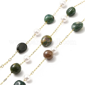 Ионное покрытие (ip) 316 хирургическая нержавеющая сталь скрепки цепи, с натуральными бусинами из индийского агата и стеклянными бусинами, пайки, реальный 18k позолоченный, с катушкой, ссылка: 2.5x1x0.5 mm