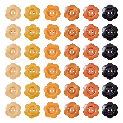 90 шт. 6-х цветные деревянные пуговицы-цветы с 2 отверстиями&nbsp;BUTT-TA0001-40D-1