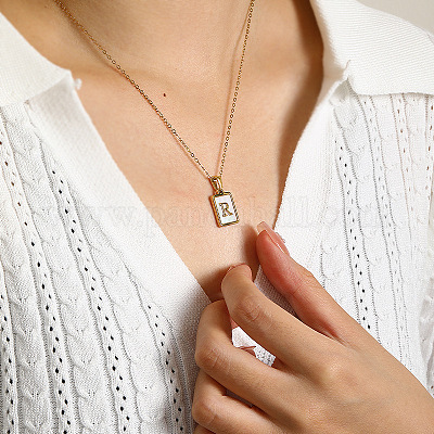 Прямоугольные ожерелья с подвеской в виде ракушки из нержавеющей стали 304 с натуральным белым узором для женщин FS-WGB5EDA-18-1